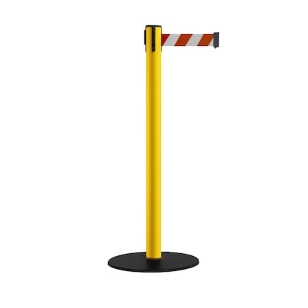 Retr. Belt Stanchion, Low Base, 2.5in YLW Post  7.5' Rd/Wh Belt